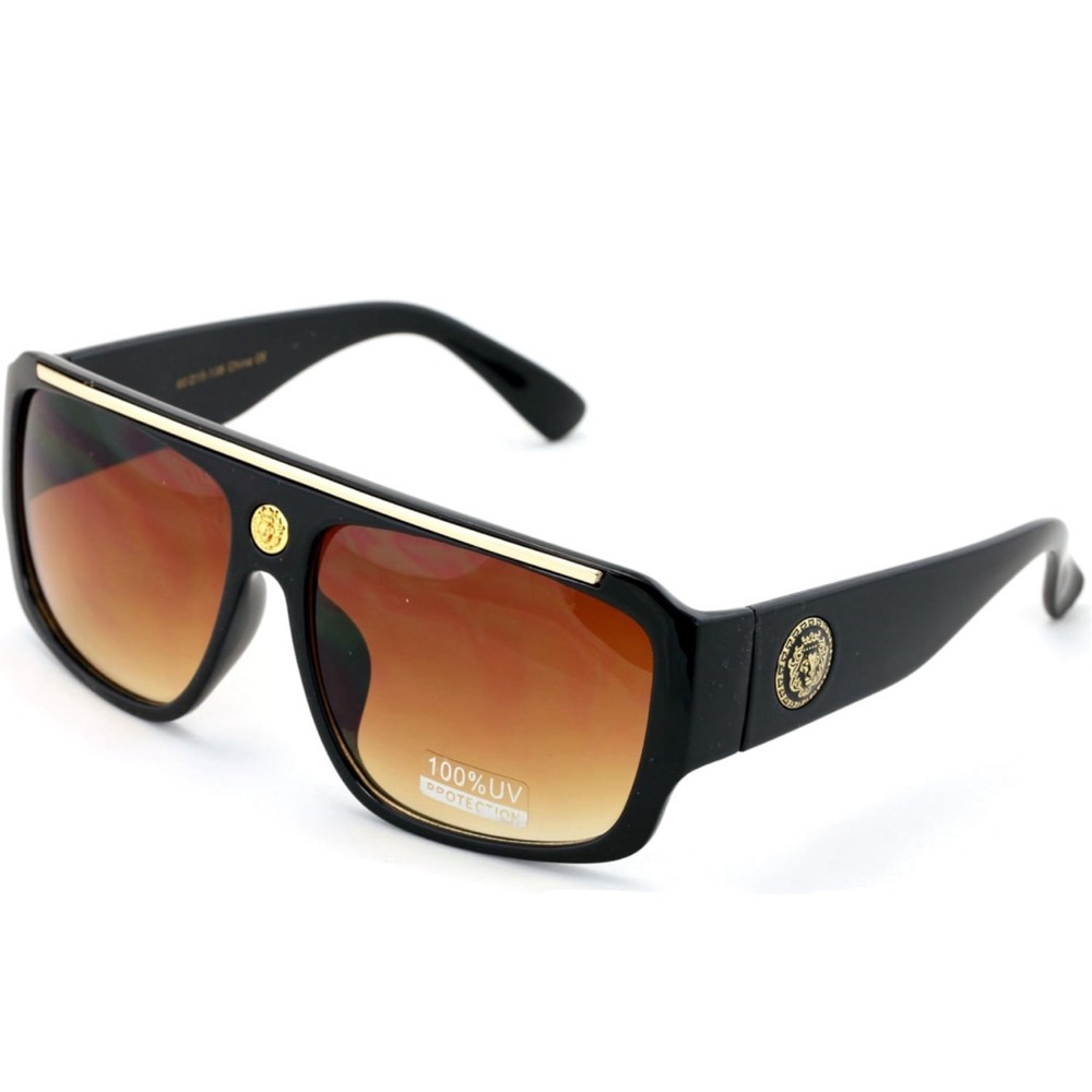 Fashion Men Sunglasses Hip Hop Brown Lens Square Retro Designer Lion Head New